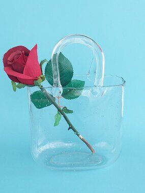 Clear Art Glass Purse Vase Handbag Shape Floral Centerpiece 10.75" Heavy